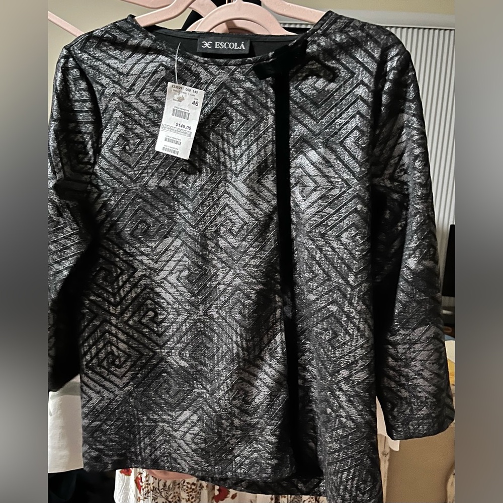 Escola Elegant Black Geometric with Swarovski  Crystal Women's Shirt, Spain